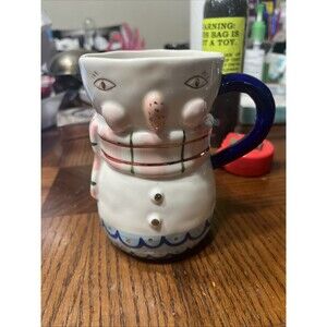 Anthropologie BIRDCANFOX Joyeux Noel Ceramic Snowman Mug Christmas Bird Can Fox